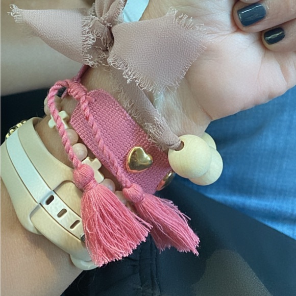 Boho Berry Pink Woven Tassel Bracelet with Heart Detail - Picture 3 of 3